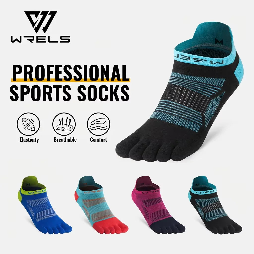 WRELS 1/2/3 Pairs Five Finger Socks Cotton Breathable Moisture Wicking Running Athletic Socks Anti-Slip Compression Toe Socks