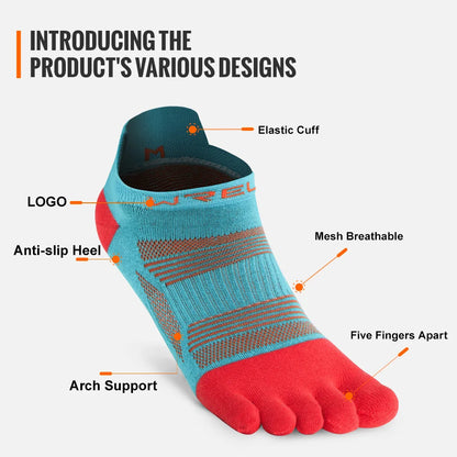 WRELS 1/2/3 Pairs Five Finger Socks Cotton Breathable Moisture Wicking Running Athletic Socks Anti-Slip Compression Toe Socks