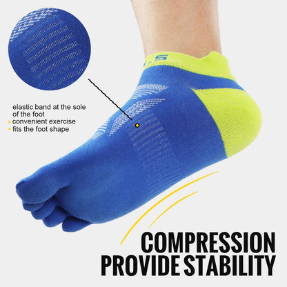 WRELS 1/2/3 Pairs Five Finger Socks Cotton Breathable Moisture Wicking Running Athletic Socks Anti-Slip Compression Toe Socks