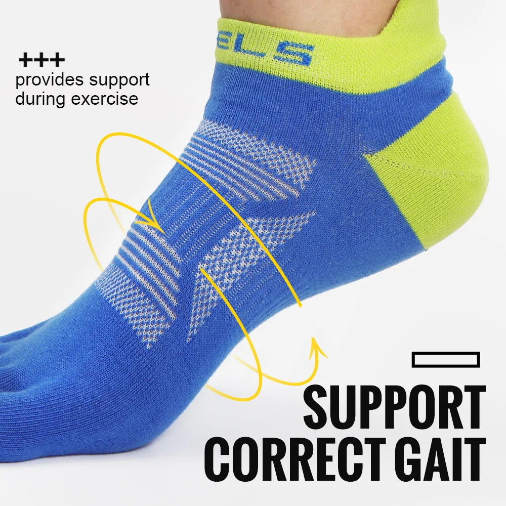 WRELS 1/2/3 Pairs Five Finger Socks Cotton Breathable Moisture Wicking Running Athletic Socks Anti-Slip Compression Toe Socks